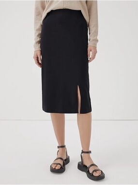 Pact luxe jersey skirt organic cotton black side slit midi skirt basic comfy